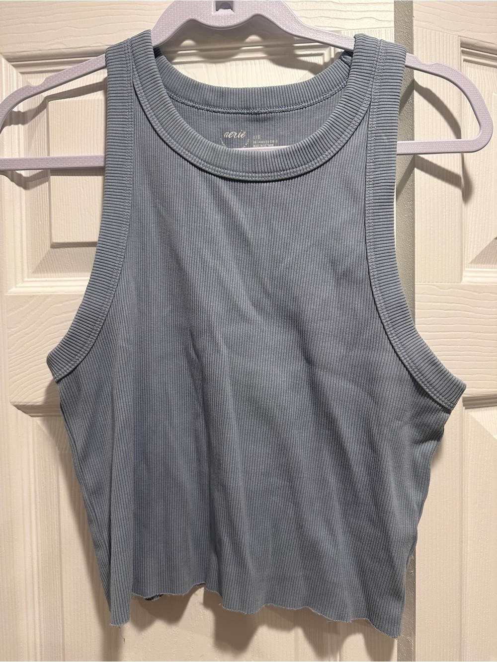Aerie Ribbed Cropped Tank Top Light Blue Size L/G